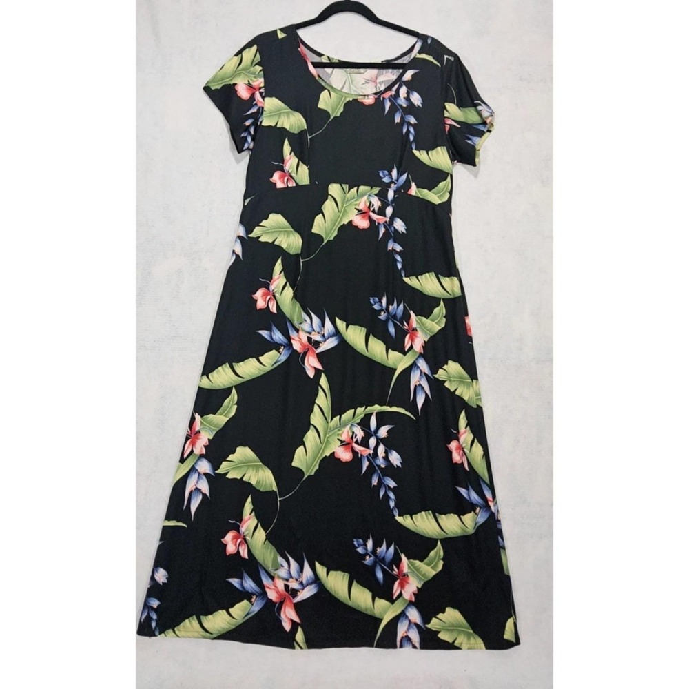 Tommy Bahama Dress L / 12 Hawaiian Floral Maxi Long Silk Short Sleeve Blue